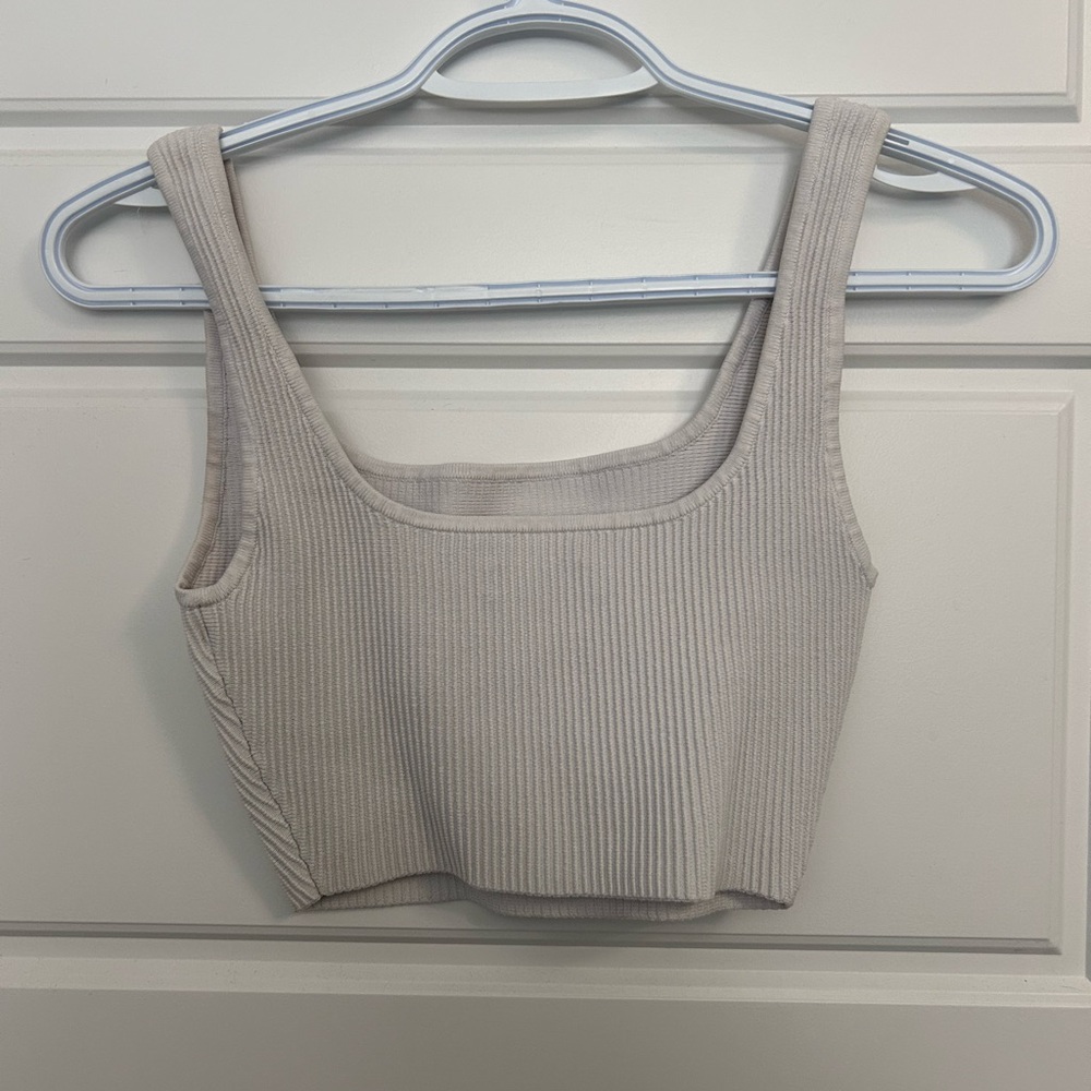 White Ribbed Crop Top - Picture 5 of 6